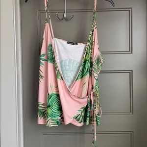 Boohoo palm leaf wrap top